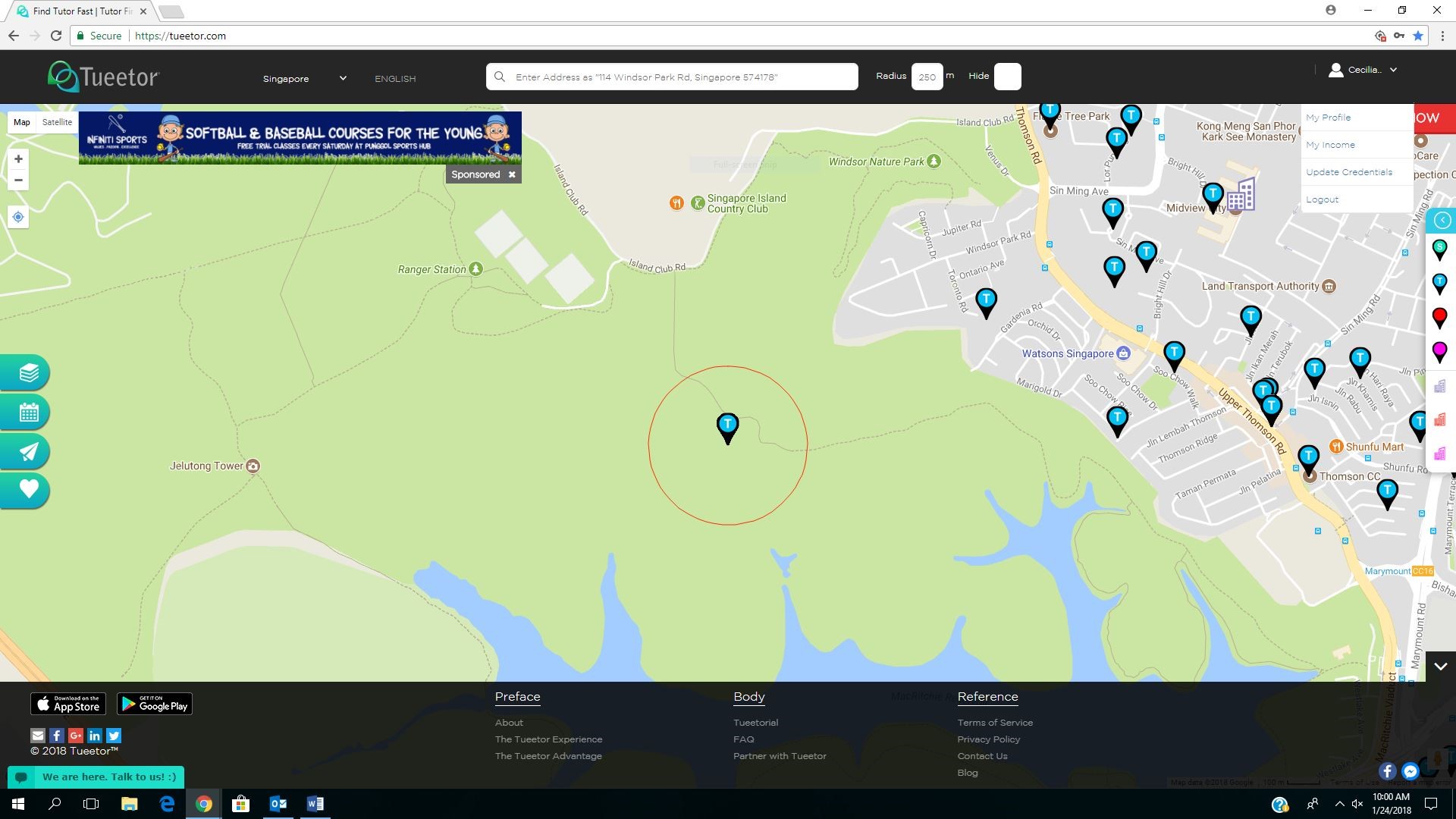 Tueetor Home Page with Drop down menu