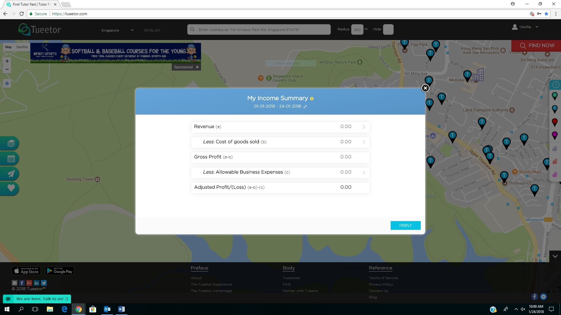 My Income pop up window on Tueetor home page
